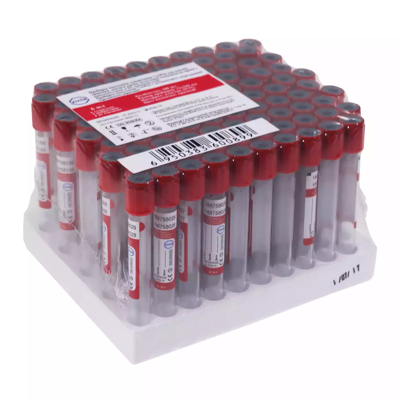 Пробирка вакуумная VacPlus пластиковая, объем 6,0 мл, размер 13*100 мм, с активатором свертывания, цвет крышки красный