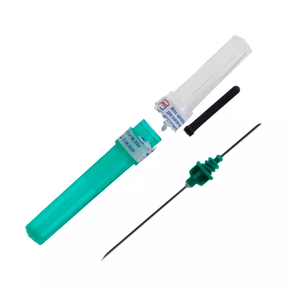 Игла 2-сторонняя 21Gх1 1/2 (0,8*38мм), цвет зеленый