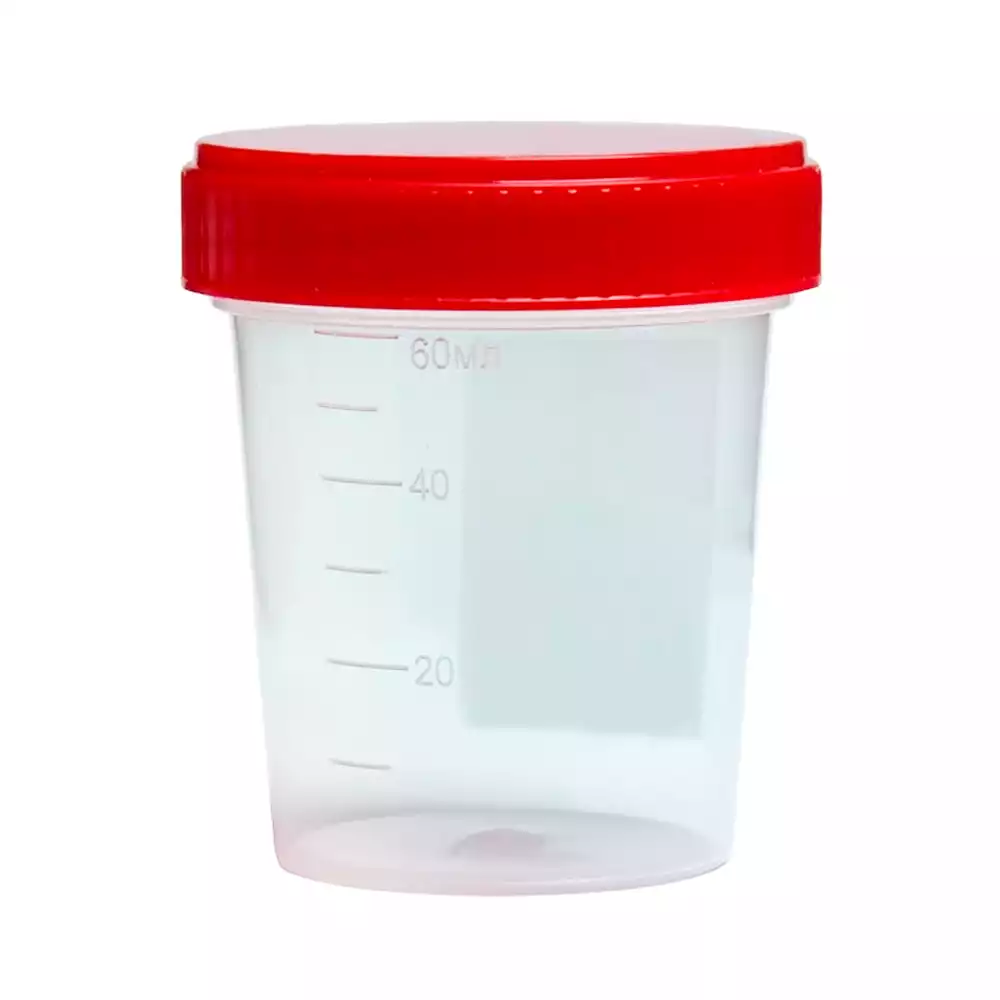Контейнер 60мл, для взятия биоматериала, нестерильный, с завинчающейся крышкой, без шпателя
