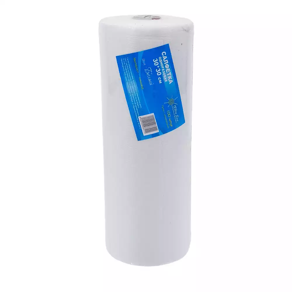 Рулон гигиенический, размер салфетки 30х30см, White Line, спанлейс 50г/м2, перфорацией №100, белый